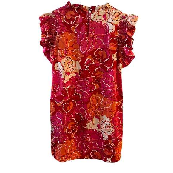 JODIFL Women's Red Orange Feminine Ruffled Neck/Sleeve Dress Small - Picture 6 of 7